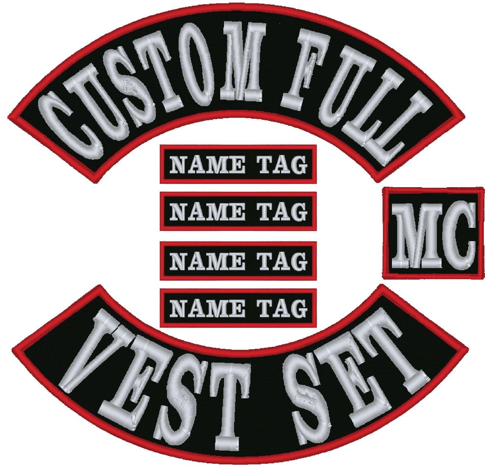 9" Custom Embroidered Full Vest Set Patches MC Biker 