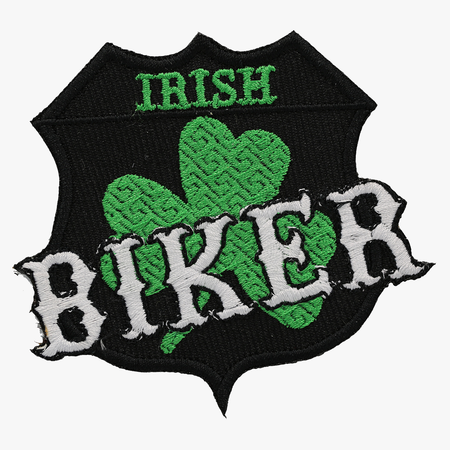 IRISH BIKER CLOVER EMBROIDERY SHIELD PATCH