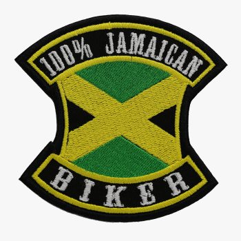 100 PERCENT JAMAICAN BIKER EMBROIDERED PATCH