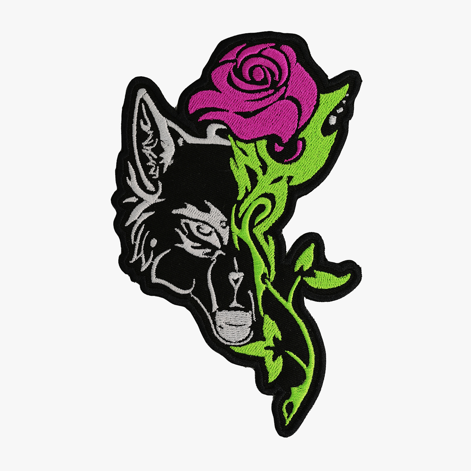 Wolf Tribal Rose Women Biker Embroidered Cut Patch