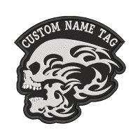 Tribal Skull Custom Embroidered Name Tag Biker Patch