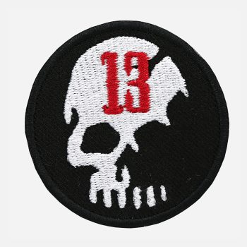 Number 13 Skull Motorcycle Rider Embroidered Cut Patch