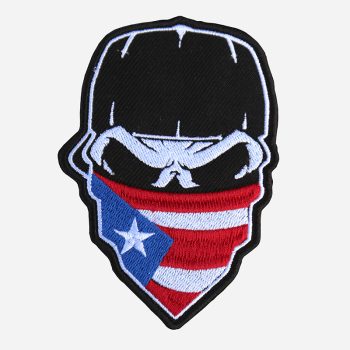 Skull With Cap And Puerto Rican Flag Bandana Embroidered Patch