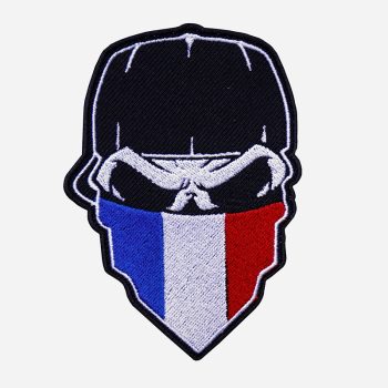 Skull With Cap And French Flag Bandanna Embroidered Patch