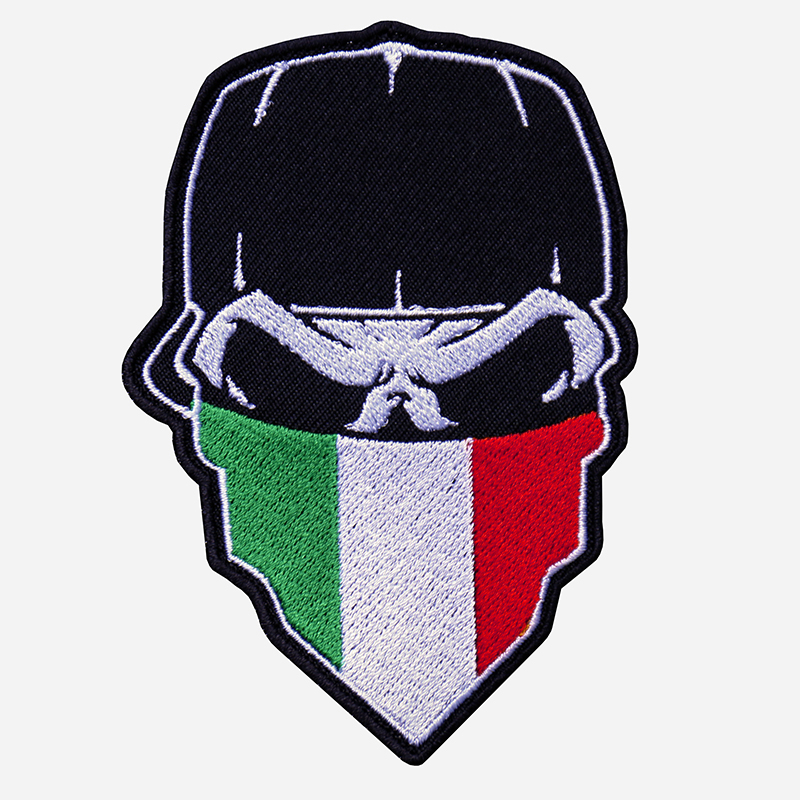 Skull With Cap And Italian Flag Bandanna Embroidered Patch