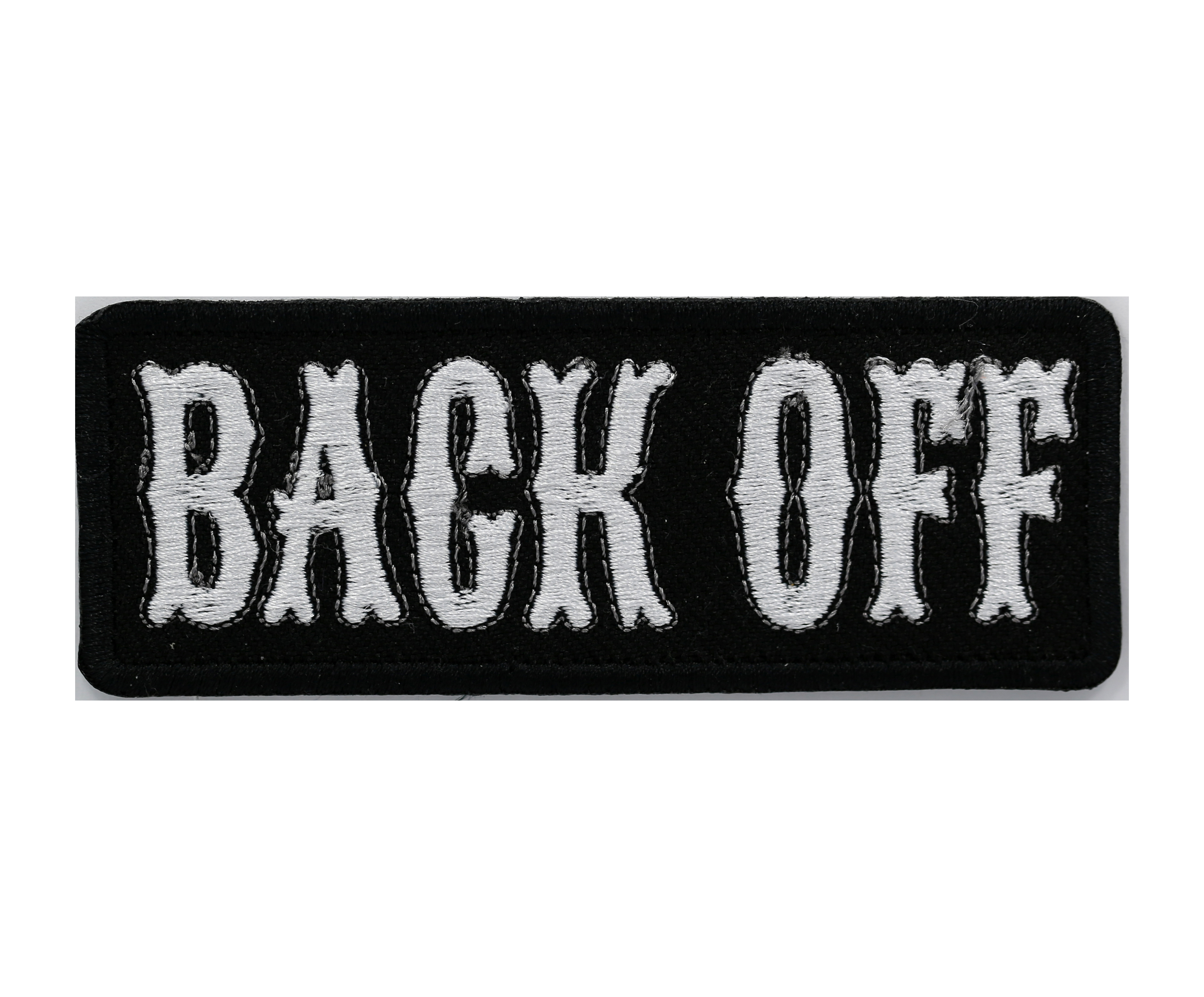 Back Off Biker Skull & Bandanna Iron On Sew On Embroidered Patch 4 1/2" x 2 1/2"