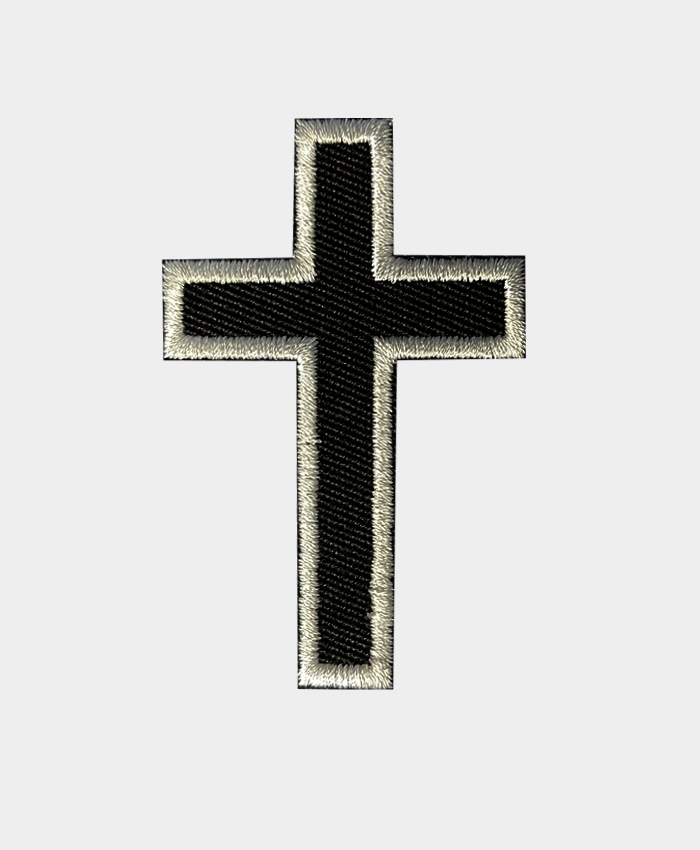 Small White Cross, Religious, Christian, Embroidered, Iron-on patch 